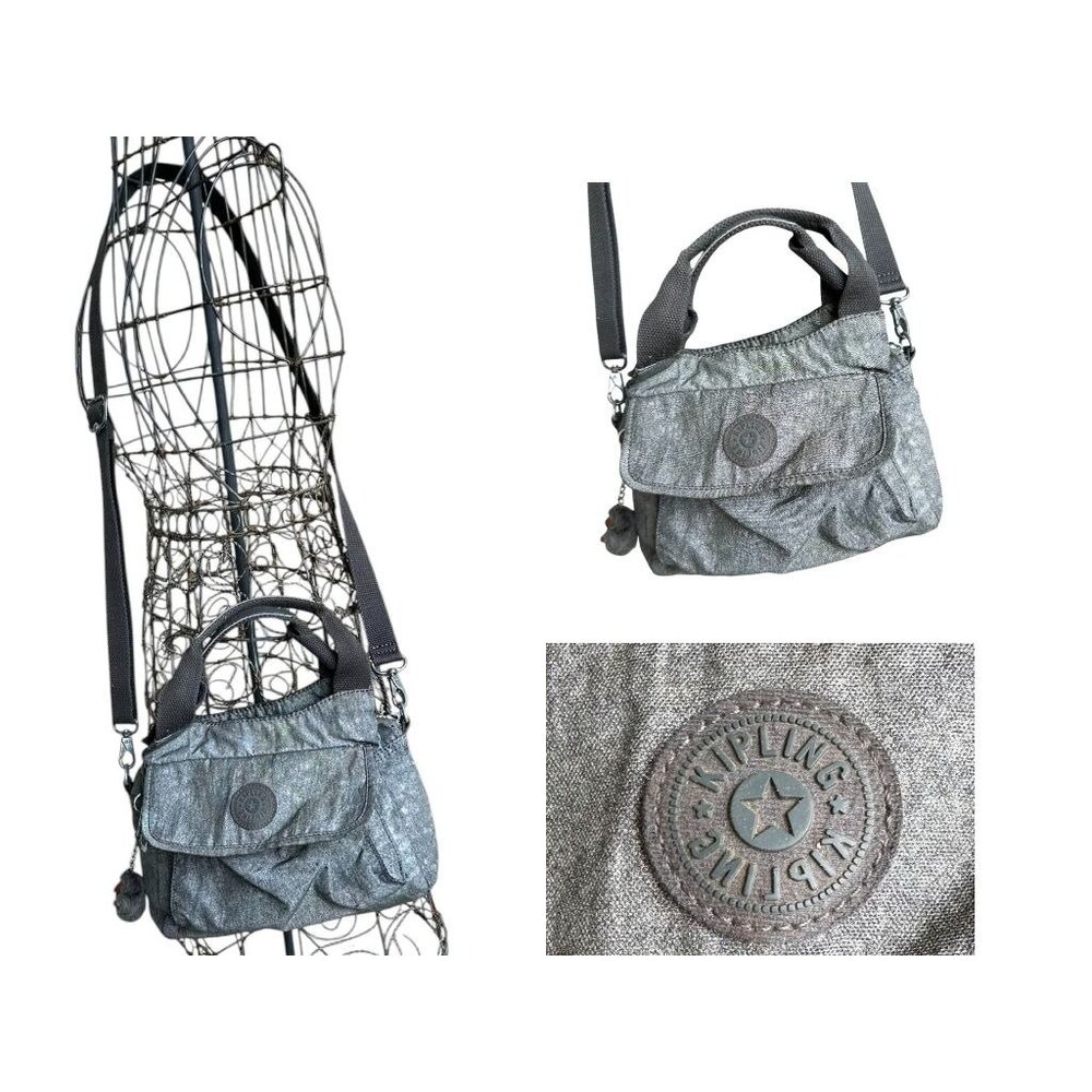 VTG Kipling Crossbody Bag Roger Gorilla Ape Hang Tag Gray Strap Flap Closer READ